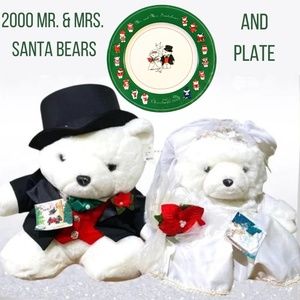 Collectible Mr. & Mrs. Santa Bears 2000 Plush And Plate